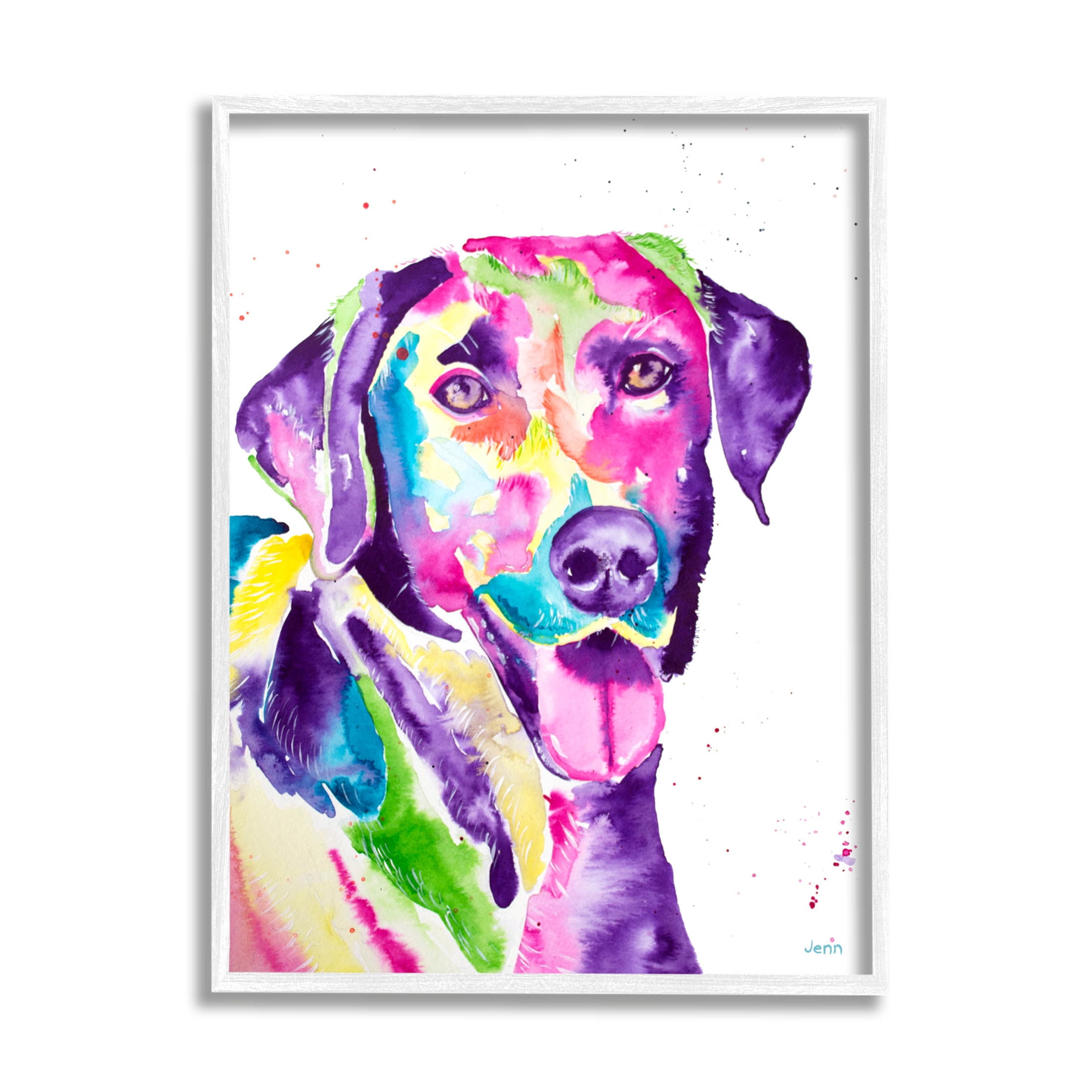 Purple Lab Dog Happy Retriever Animals & Insects Graphic Art White Framed Art Print Wall Art