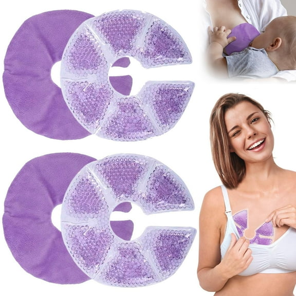 Ezgoodz Hot and Cold Therapy Reusable Nursing Pads 2 Pack with Microfiber Covers, Purple, 2 Count