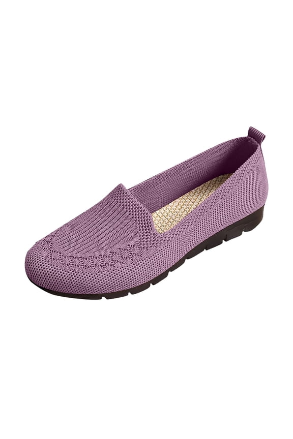 Purple Ladies Breathable Mesh Shoes Round Toe Style Flat Sole For Spring Season Use