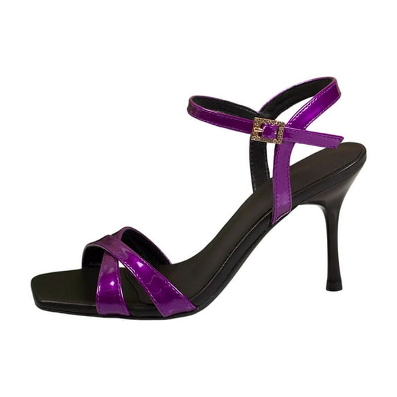 Purple Ladies Casual Comfortable Strap Open Toe Buckle High Heels Shoes For Outdoor Indoor Wear Versatile Pair Of Solid Color Footwear Style Design Size 37