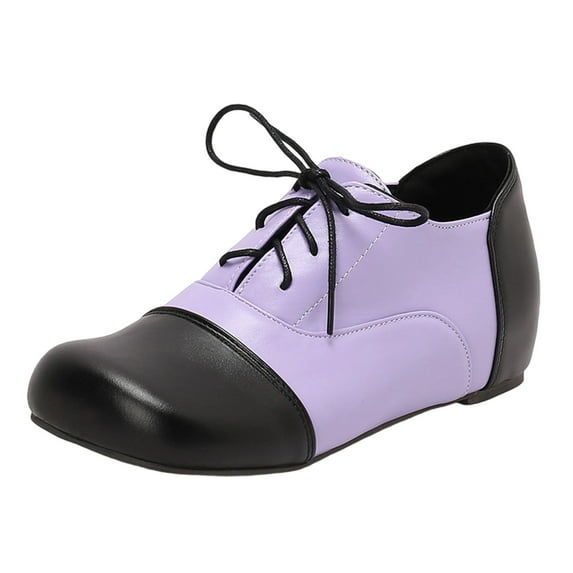 Purple Ladies Comfortable Lace Up Flat Shoes Round Toe Color Block Design Casual Fashion Versatile Wear