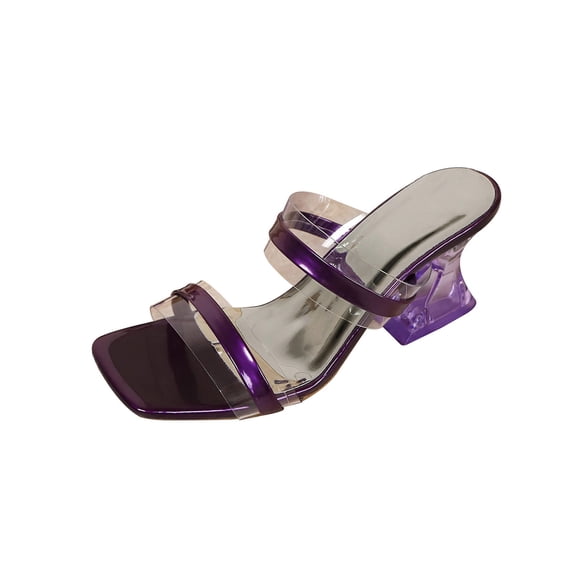 Purple Ladies Transparent Toe Mules With Open Toe And Block Heel Versatile For Fashionable Wear