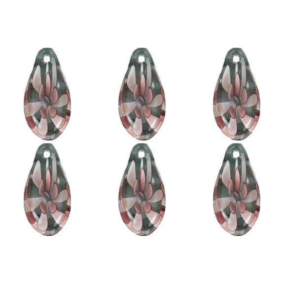 Purple Lampwork Glass Pendant Bead Teardrop Flower Pack of 6