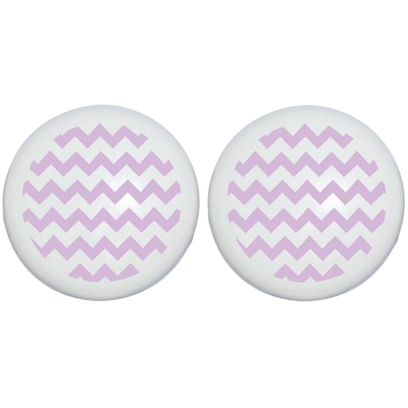 Purple Lanvender Chevron Print Drawer Knobs/Ceramic Cabinet Pulls Chevrons Nursery Decor for Baby Girls (Set of Two)