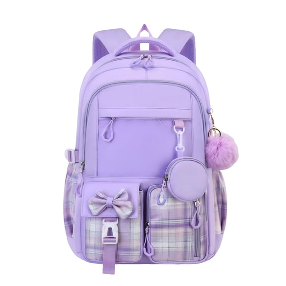 Purple Laptop Backpack 15.6 Inch, Large Capacity Water Resistant Nylon Travel Daypack with Pencil Case, Lightweight Computer Bookbag for College Commute