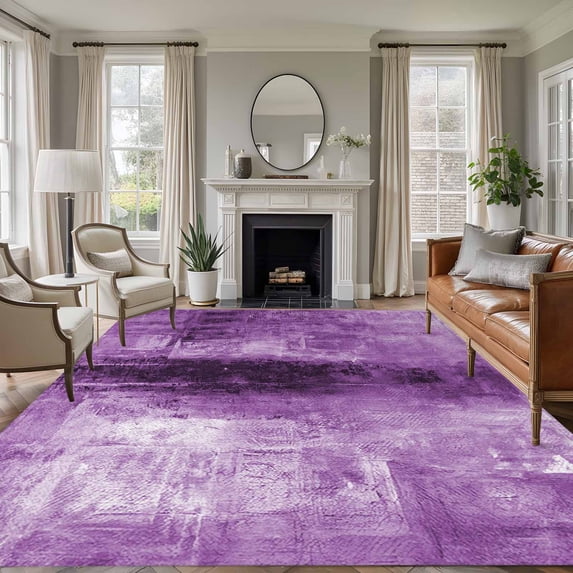 Purple Large Area Rug 8x10 FT, Non Slip Living Room Throw Carpet, Retro Oil Painting Modern Abstract Art Aesthetics Washable Soft Indoor Outdoor Carpet Non-Shedding Rug for Bedroom Dining Room