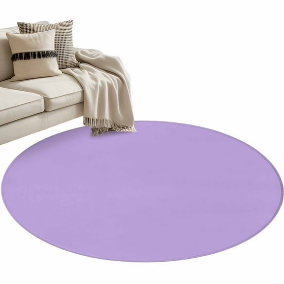 Purple Large Area Rugs for Bedroom Living Room, Soft Non Slip Carpet Bedside Rug, Modern Pure Lavender Purple Round Floor Cover Kitchen Accent Rug 4' for Dining Room/Office
