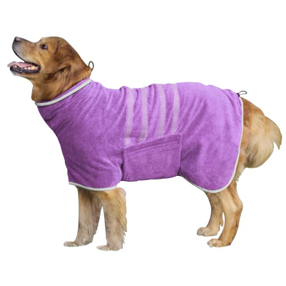 Purple Large Dog Bathrobe Fast Drying Absorbent Pet Apparel for Post Bath and Outdoor Use
