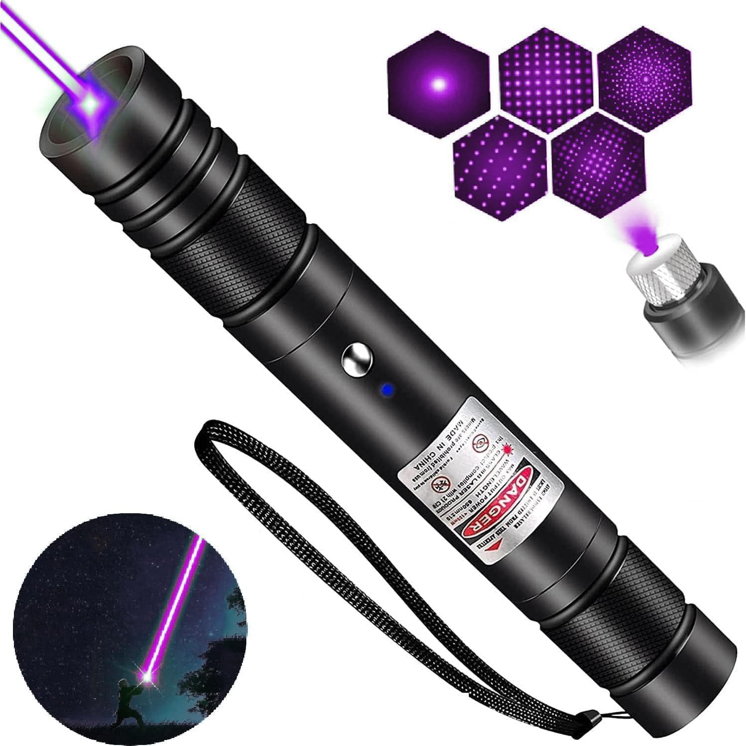 Purple Laser Pointer Rechargeable USB Purple Light Flashlight, Multi-Purpose Long Range for Screen presentations, Office/Outdoor/Starry Sky/Construction, etc