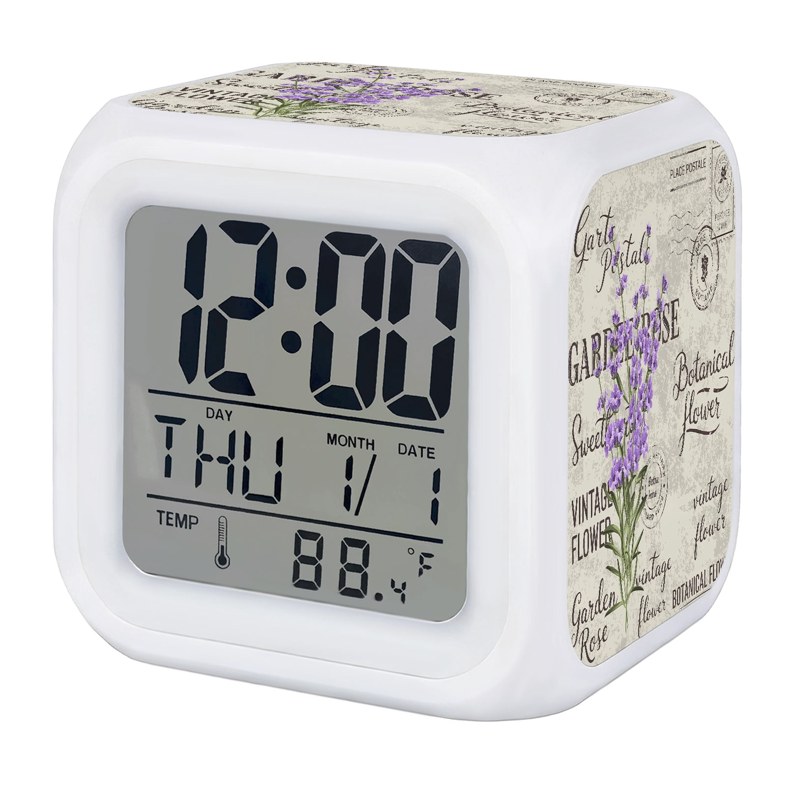 Purple Lavender Alarm Clock, Vintage Letter Texture Flowers Floral ...