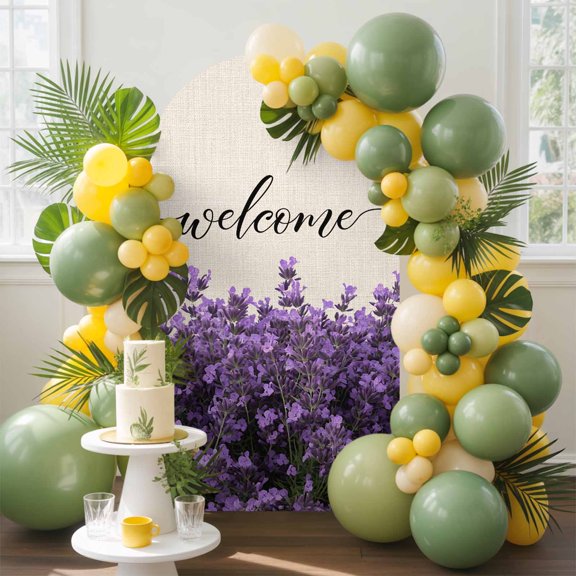 Purple Lavender Arch Backdrop Cover, 4FT, Welcome Spring Pastoral Spandex Arch Covers Double-Sided Backdrop for Wedding Birthday Party Photo Background Decoration