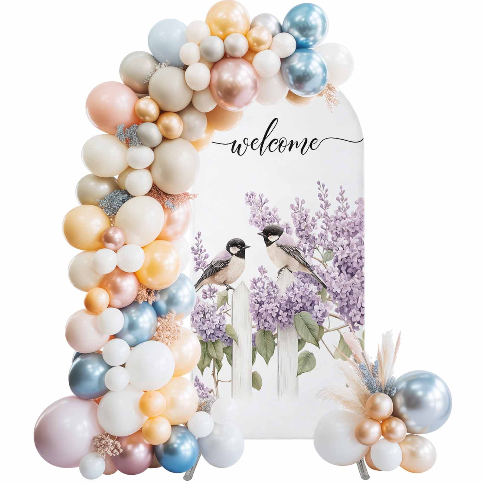 Purple Lavender Arch Backdrop Cover 7.2 FT Bird Welcome Idyllic Flower ...