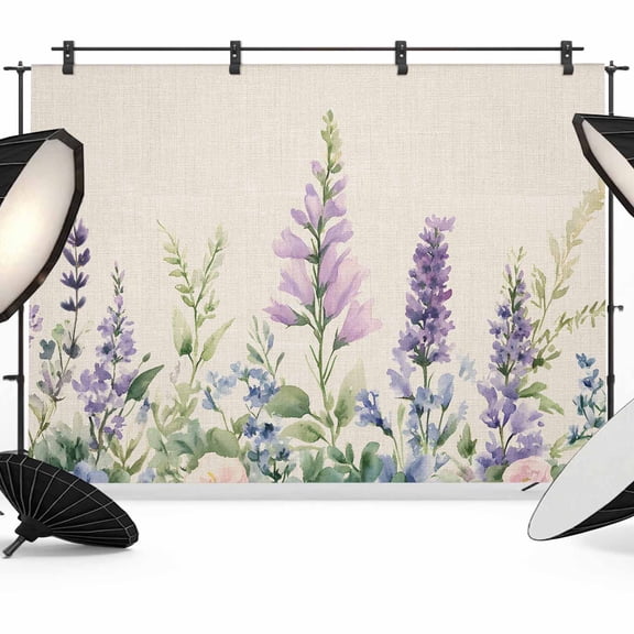Purple Lavender Backdrop for Photoshoot,Photography Photo Studio Background Wall Backdrop,Botanical Blossom Motif Leaves Spring Back Drop Banner Panel for Portraits Wedding Live Streaming 12x8Ft