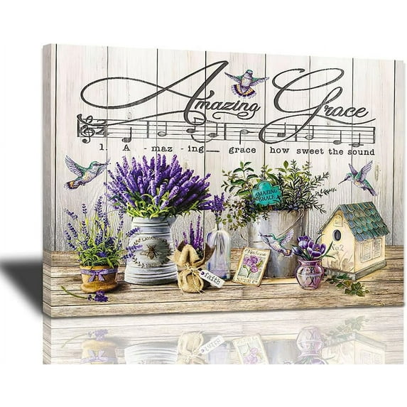 Purple Lavender Bathroom Decor Wall Art Lavender Flowers Hummingbird Picture Wall Decor Faith Inspirational Quotes Canvas Painting Print Rustic Farmhouse Decor Artwork Framed for Living Room Bedroom