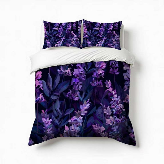 Purple Lavender Bedding Set 3 Pcs Soft Microfiber Quilt Cover For Bedroom Decor, Comforter Cover With 2 Pillowcase