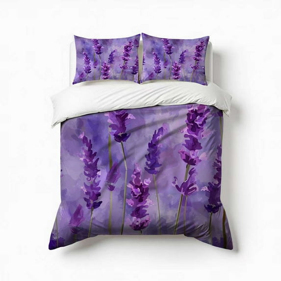 Purple Lavender Bedding Set 3 Pcs Soft Microfiber Quilt Cover For Bedroom Decor, Comforter Cover With 2 Pillowcase