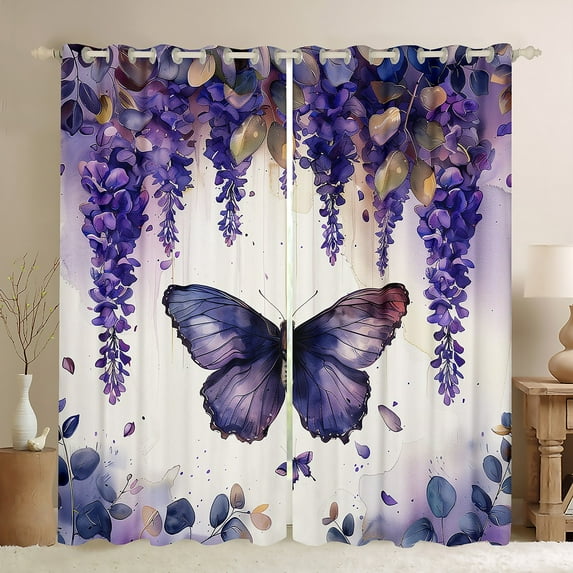 Erosebridal Cute Deer Curtains for Living Room, Rose Floral 30%-50% Blackout Curtains Set of 2 (52x63), Wooden Plank Decor