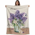 thumbnail image 1 of Purple Lavender Blanket Soft Cozy Warm Twin Blanket for Bed, Plush Fuzzy Flannel Fleece Blankets for Sofa, Spring Floral Daisy Butterfly Leaves Beige Throw Blankets for Couch Gifts, 60"x80", 1 of 9