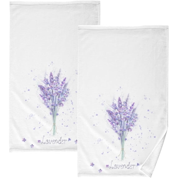 Purple Lavender Bouquet Flowers Cotton Towels Set 2 Pcs Absorbent Hand Towel Face Towels Kitchen Towels Bath Towels for Bathroom Laundry Room Kitchen 16 x 28 Inches