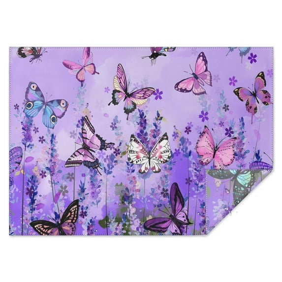 Purple Lavender Butterfly Scene Rectangle Tablecloth 60"x84",Waterproof Polyester Rectangle Table Cloth, Wipeable Spillproof Polyester Tablecloth for Dining, Camping, Indoor and Outdoor