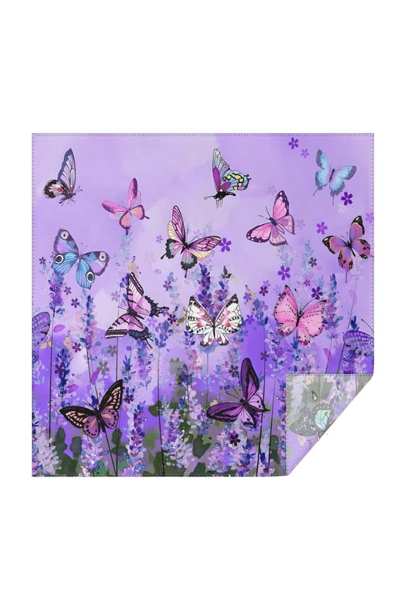 Purple Lavender Butterfly Scene Square Tablecloth,Waterproof Square Table Cover,Wipeable Spillproof Washable Table Cover for Home Kitchen Party Decor 42"X42"(107x107cm)