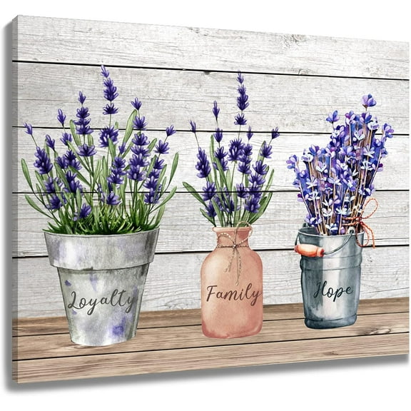 Purple Lavender Canvas Wall Art Inspirational Quote and Farmhouse Floral Wall Art for Living Room,Vintage Planks Print Wall Decor Painting Framed Ready to Hang for Bathroom Bedroom, 16X12 Inches