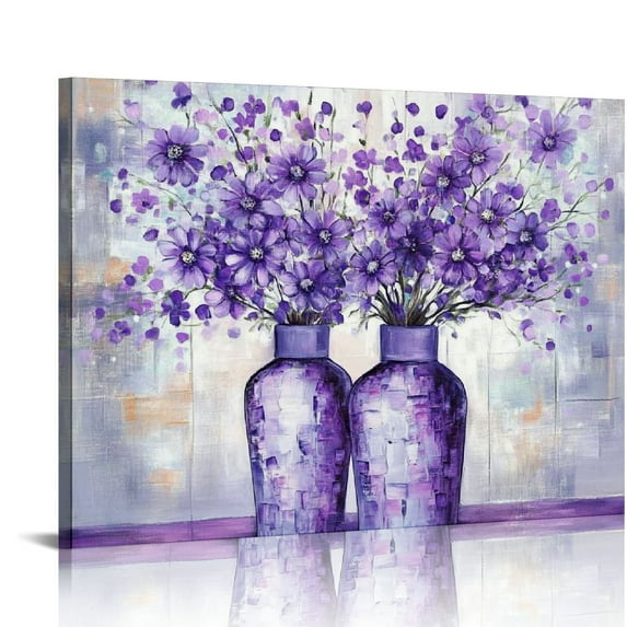 Purple Lavender Canvas Wall Art Romantic Flower Picture on Wood Background Painting Print Rural Floral Artwork Home Farmhouse Kitchen Bathroom Decor Ready to Hang