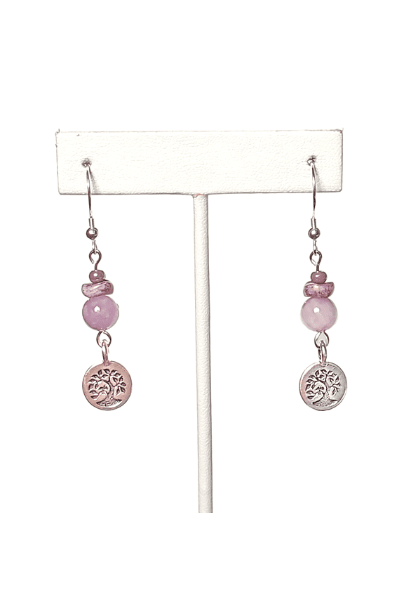 Purple Lavender Chalcedony and Tree of Life Earrings