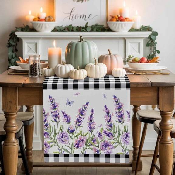 Purple Lavender Cotton Linen Table Runner, Washable Table Runners for Kitchen, Dining Room, Holiday, Home Party Table Decor, 13x120 Inches