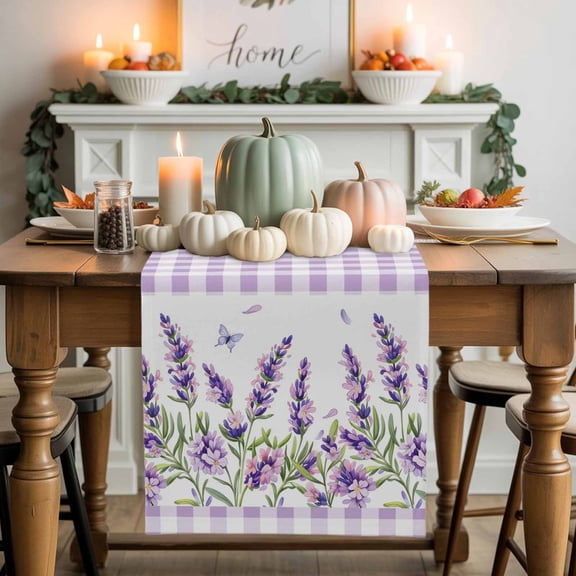 Purple Lavender Cotton Linen Table Runner, Washable Table Runners for Kitchen, Dining Room, Holiday, Home Party Table Decor, 13x36 Inches