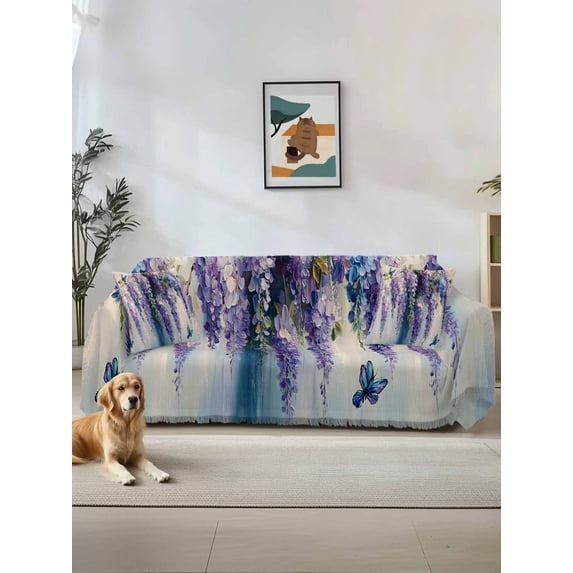 Purple Lavender Couch Cover for Dogs, Butterfly Flower Abstract Brush Artwork Washable Sofa Covers Slipcover for Pets Dogs Futon Cover, Couch Recliner Covers, Oversized Chair Slipcover 71"x91"