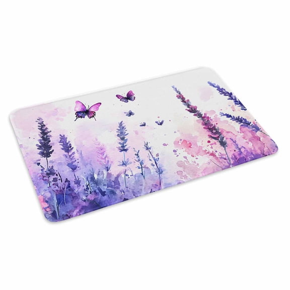 Purple Lavender Doormat Outdoor Entrance 24"x36", Butterfly Flowers Spring Watercolor Absorb Moisture Dirt Door Mats, Non-Slip Rubber Backing Floor Mats Indoor, Low-Profile Front Door Rugs