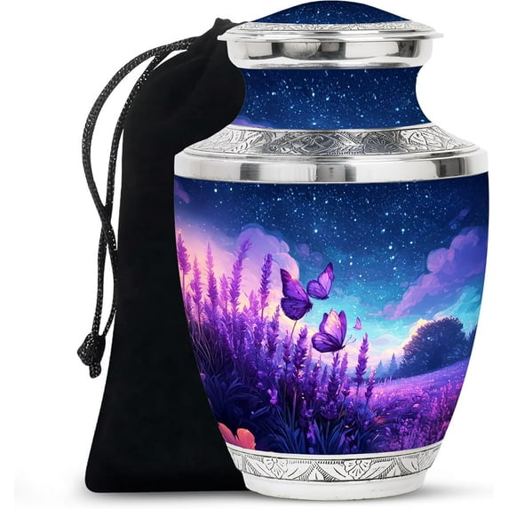 Purple Lavender Field Butterfly Urn, Cremation Urn for Human Ashes Adult Female, Large Urns for Human Ashes Women, Memorial Urns for Adults Ash (Size, 10 Inch, 1 Pc)