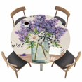 thumbnail image 1 of Purple Lavender Fitted Tablecloth with Elastic Edged, Round Table Cloth for Dining Table, Spring Floral Daisy Butterfly Leaves Beige Waterproof Oil Proof Table Cover for Indoor Outdoor 45"-54", 1 of 8