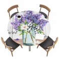 thumbnail image 1 of Purple Lavender Fitted Tablecloth with Elastic Edged, Round Table Cloth for Dining Table, Spring Floral Daisy Butterfly Leaves Gray Waterproof Oil Proof Table Cover for Indoor Outdoor 36"-44", 1 of 8