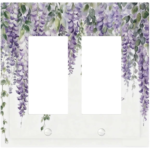 Purple Lavender Floral Butterfly Spring Lilac Flower Leaves Decorative Outlet Covers 2 Gang Double GFCI Rocker Electrical Wall Panels Light Switch Cover Plate for Bedroom Living Room Decor