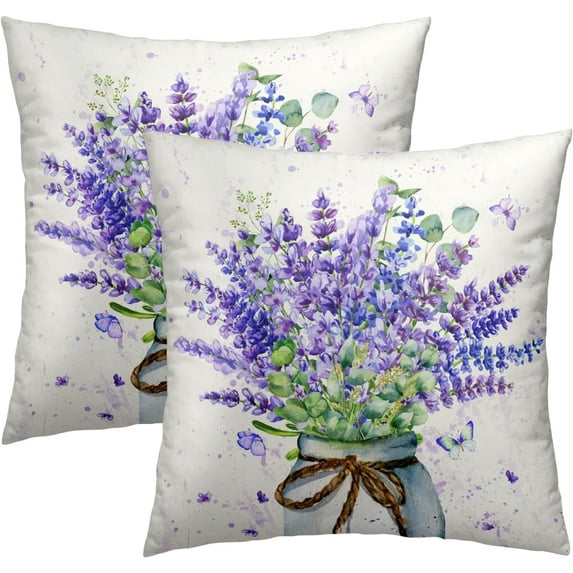 Purple Lavender Floral Pillowcovers Purple Flowers Throw Pillow Covers Spring Cushion Case for Sofa Home Decor Bedroom Living Room Outdoor 18 x 18 Inches Set of 2 Spring/Summer Theme Pillow Covers