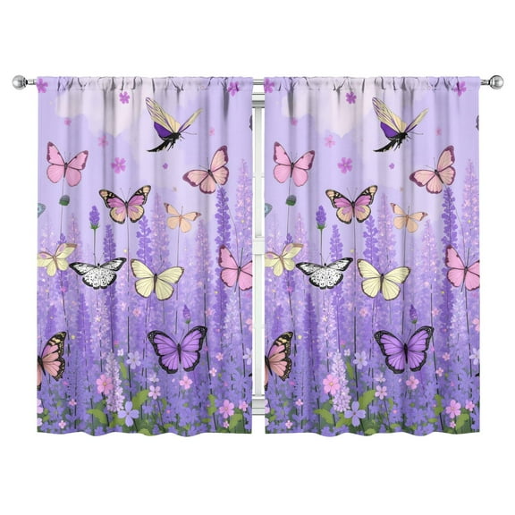 Purple Lavender Flower Butterflies Curtains-blackout Curtains Bedroom Decor Living Room Darkening Grommet Window Drapes 2 Panels Set 52"x 84"