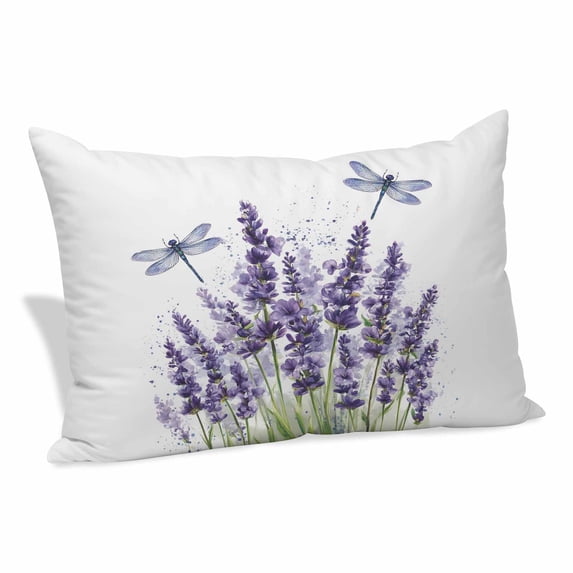 Purple Lavender Flower Throw Pillow Covers Vintage Purple Lavender Floral Watercolor Dragonfly Decorative Lumbar Pillow Cover Rectangle Cushion Case for Sofa Couch Bed Living Room 16 X 24 Inches