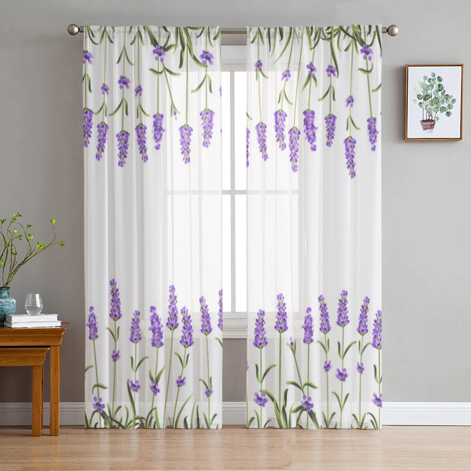 Purple Lavender Flowers Sheer Curtains for Living Room Bedroom Tulle