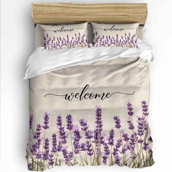 Purple Lavender Full Size Comforter Set, Spring Pastoral Linen Texture Soft Bedding for All Seasons, 4 Pcs Bed Set with 1Comforter (86"x86") ,1 Sheet(80"x116"), 2 Pillowcases (19"x29")