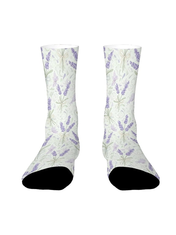 Purple Lavender Funny Novelty Crew Socks for Women Men Sports