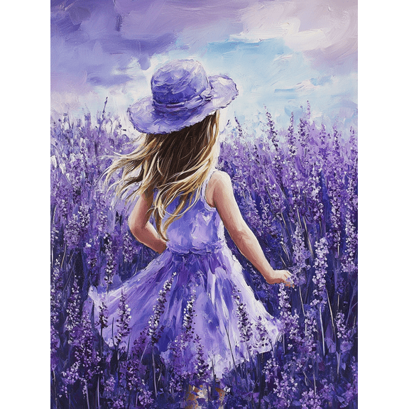 Purple Lavender Girl Canvas Painting Perfect for Bedroom Living Room Nursery Gallery Wall and Office Decoration.