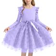 thumbnail image 1 of Purple Lavender Girls Tutu Dress Long Sleeve Ballerina Dress Cotton Knit Top with Tulle Skirt & Bow for Party Kids Kids 2T-8,Size 3-4T, 1 of 5