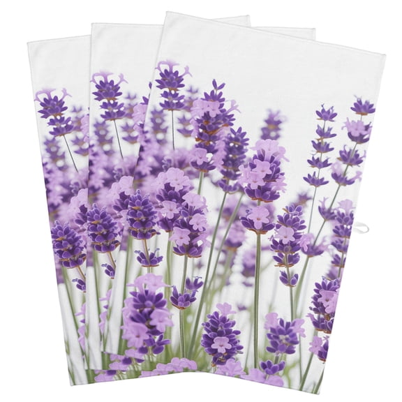 Purple Lavender Kitchen Towels, Absorbent Microfiber Kitchen Dish Hand Tea Bath Towel, Farmhouse Pastoral Botanical Floral Quick Dry Cleaning Cloth Dishclothes Decorative Sets, (3-PC, 18x28)