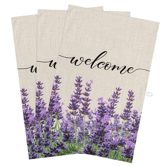 Purple Lavender Kitchen Towels, Absorbent Microfiber Kitchen Dish Hand Tea Bath Towel, Purple Spring Floral Wildflower Plant Quick Dry Cleaning Cloth Dishclothes Decorative Sets, (3-PC, 18x28)