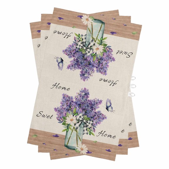 Purple Lavender Kitchen Towels Set of 3, Water Absorbent Dish Towel, Spring Floral Daisy Butterfly Leaves Beige Decorative Hand Towels - Quick Drying Cloth for Cooking Baking, 18x28 Inch