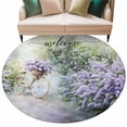 thumbnail image 1 of Purple Lavender Large Area Rugs for Bedroom Living Room, Soft Non Slip Carpet Bedside Rug, Green Leaves Spring Bike Botanical Round Floor Cover Kitchen Accent Rug 7' for Dining Room/Office, 1 of 9