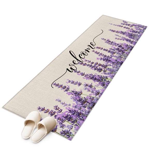 Purple Lavender Large Area Rugs for Bedroom Living Room, Soft Non Slip Carpet Bedside Rug, Purple Spring Floral Wildflower Plant Rectangle Floor Cover Kitchen Accent Rug 2'x6' for Dining Room/Office