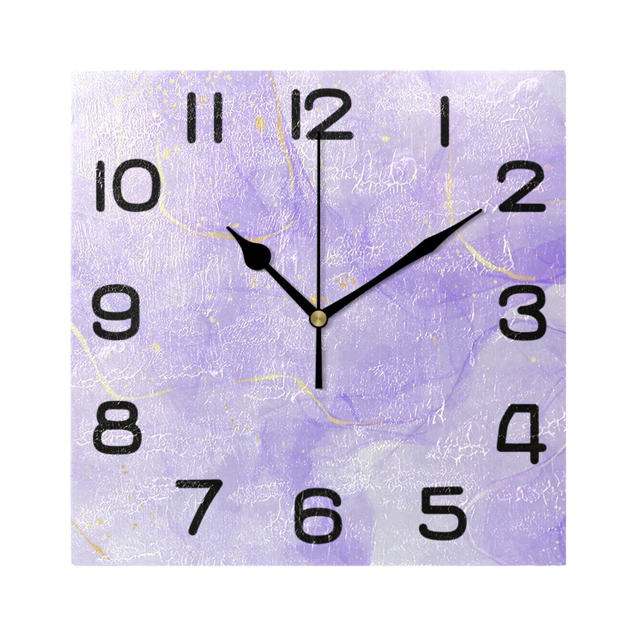 Purple Lavender Liquid Wall Clock Square Silent Non-Ticking